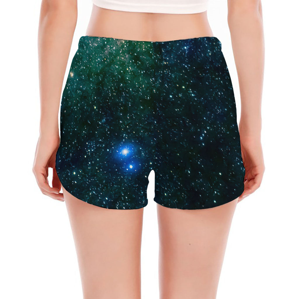 Dark Green Galaxy Space Print Women's Split Running Shorts