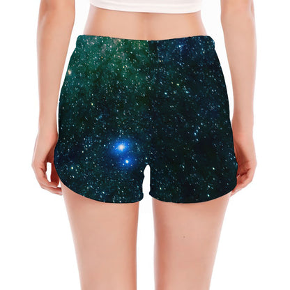 Dark Green Galaxy Space Print Women's Split Running Shorts