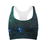 Dark Green Galaxy Space Print Women's Sports Bra