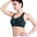 Dark Green Galaxy Space Print Women's Sports Bra