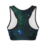 Dark Green Galaxy Space Print Women's Sports Bra