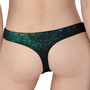 Dark Green Galaxy Space Print Women's Thong