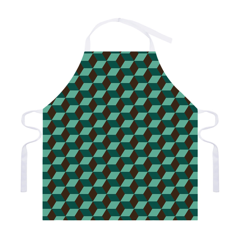 Dark Green Geometric Cube Pattern Print Adjustable Apron