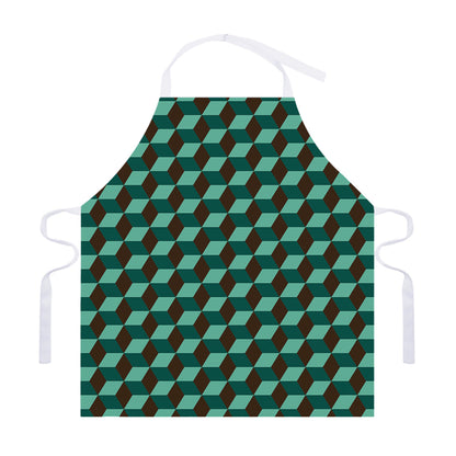 Dark Green Geometric Cube Pattern Print Adjustable Apron