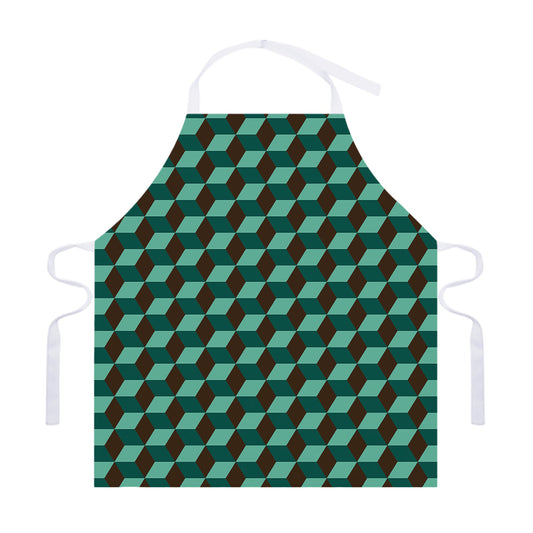 Dark Green Geometric Cube Pattern Print Adjustable Apron