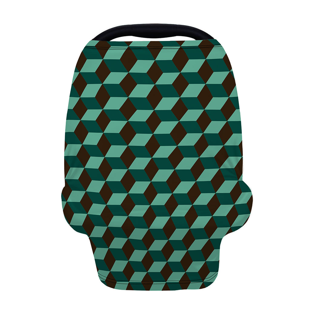 Dark Green Geometric Cube Pattern Print Baby Seat Cover