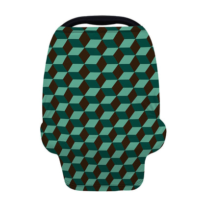 Dark Green Geometric Cube Pattern Print Baby Seat Cover