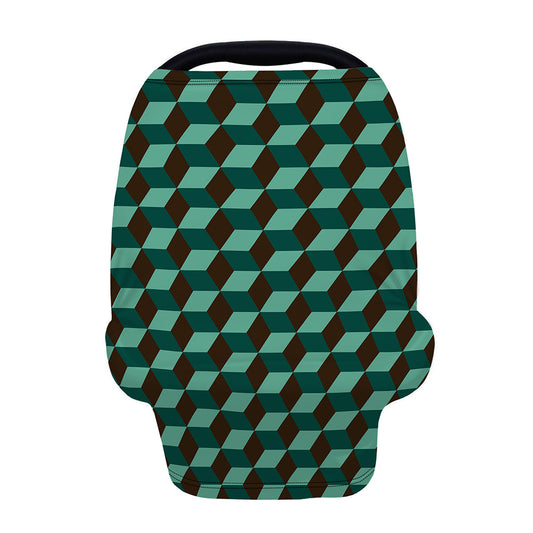 Dark Green Geometric Cube Pattern Print Baby Seat Cover