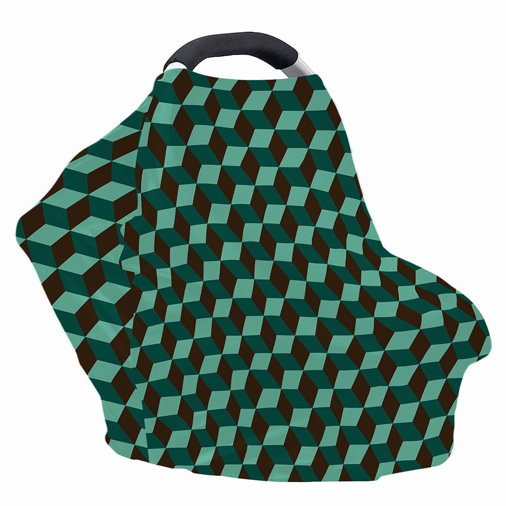 Dark Green Geometric Cube Pattern Print Baby Seat Cover