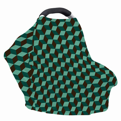 Dark Green Geometric Cube Pattern Print Baby Seat Cover