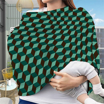 Dark Green Geometric Cube Pattern Print Baby Seat Cover