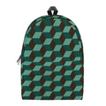 Dark Green Geometric Cube Pattern Print School Backpack