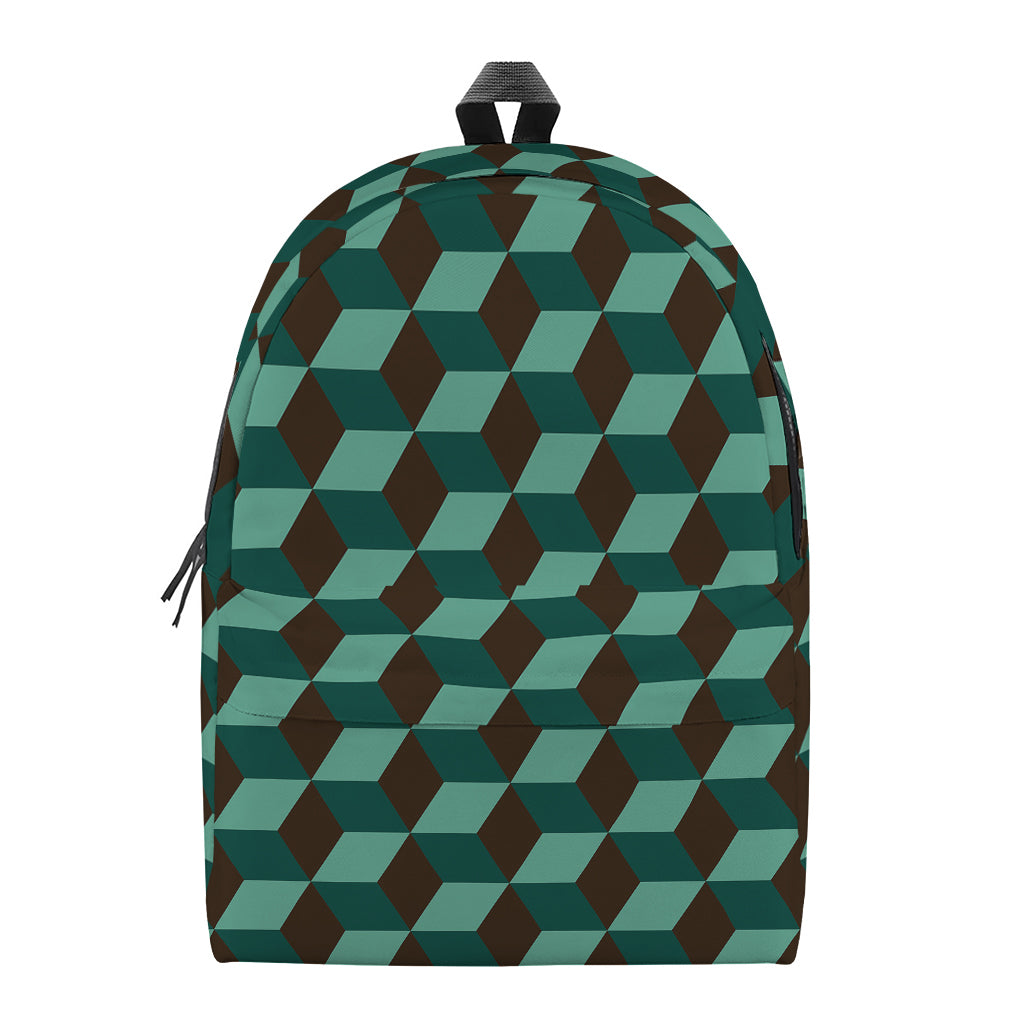 Dark Green Geometric Cube Pattern Print Backpack