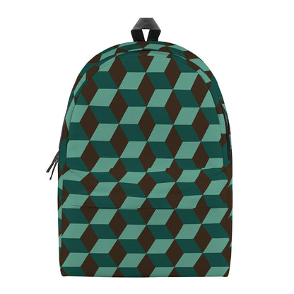 Dark Green Geometric Cube Pattern Print Backpack