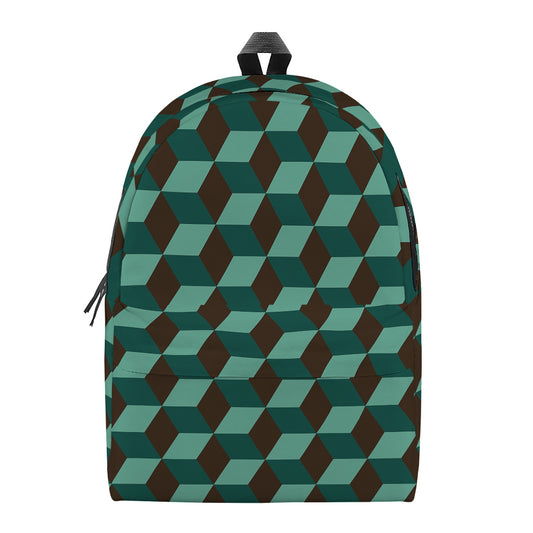 Dark Green Geometric Cube Pattern Print Backpack