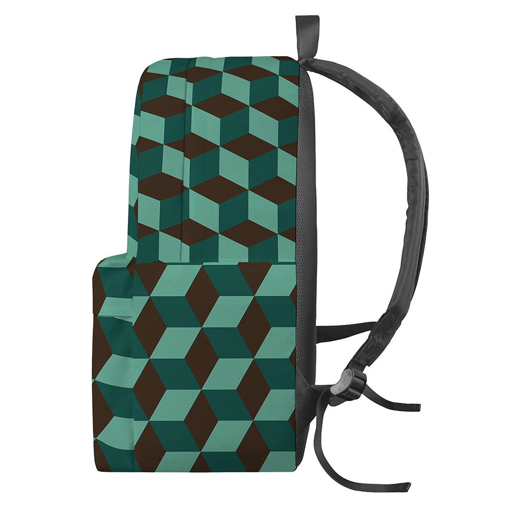 Dark Green Geometric Cube Pattern Print Backpack