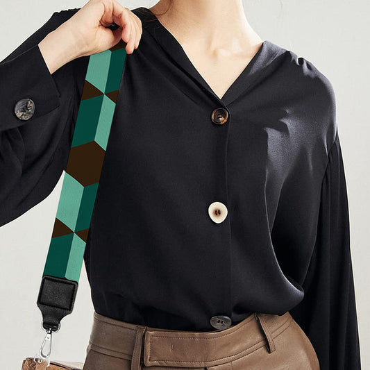 Dark Green Geometric Cube Pattern Print Bag Strap