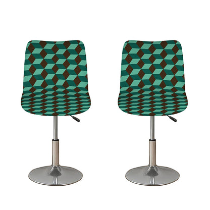 Dark Green Geometric Cube Pattern Print Bar Stool Covers