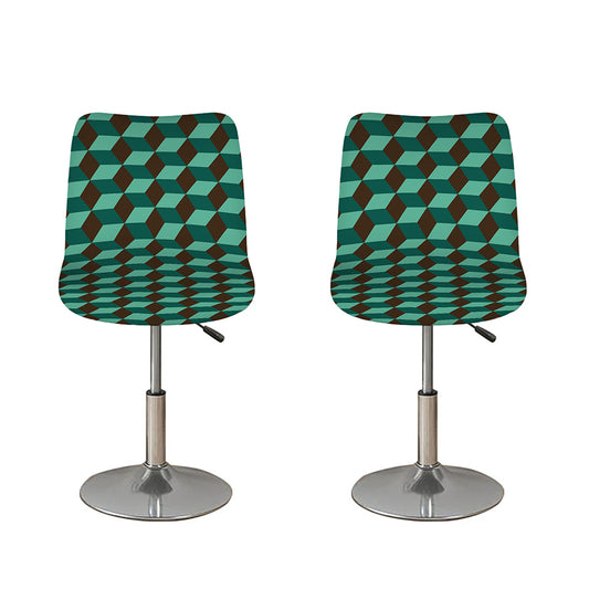 Dark Green Geometric Cube Pattern Print Bar Stool Covers