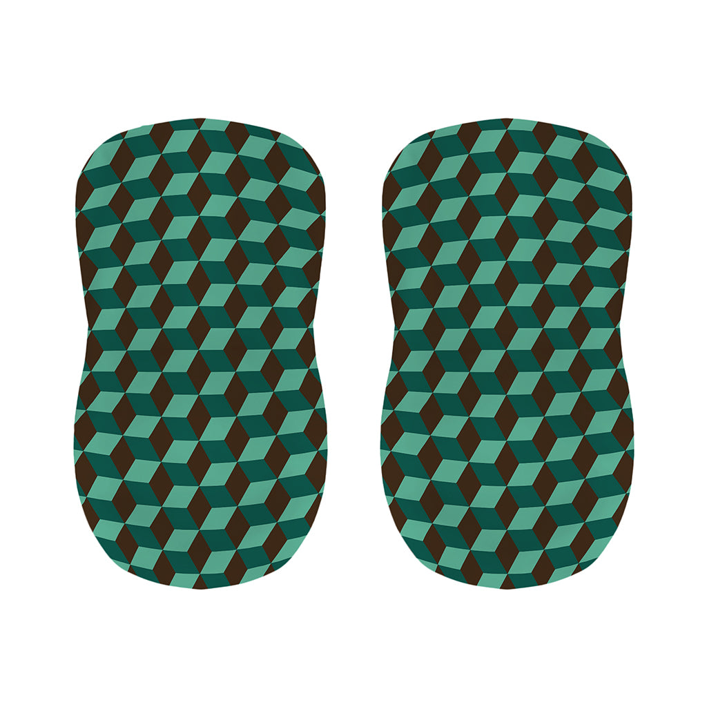 Dark Green Geometric Cube Pattern Print Bar Stool Covers