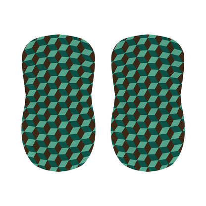 Dark Green Geometric Cube Pattern Print Bar Stool Covers