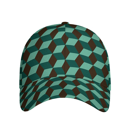 Dark Green Geometric Cube Pattern Print Baseball Cap