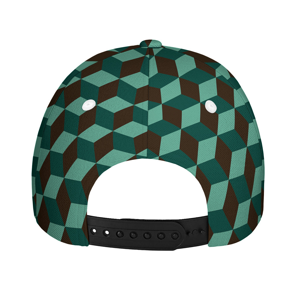 Dark Green Geometric Cube Pattern Print Baseball Cap