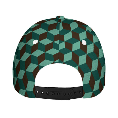 Dark Green Geometric Cube Pattern Print Baseball Cap