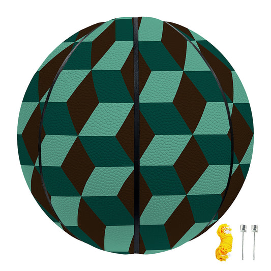 Dark Green Geometric Cube Pattern Print Basketball