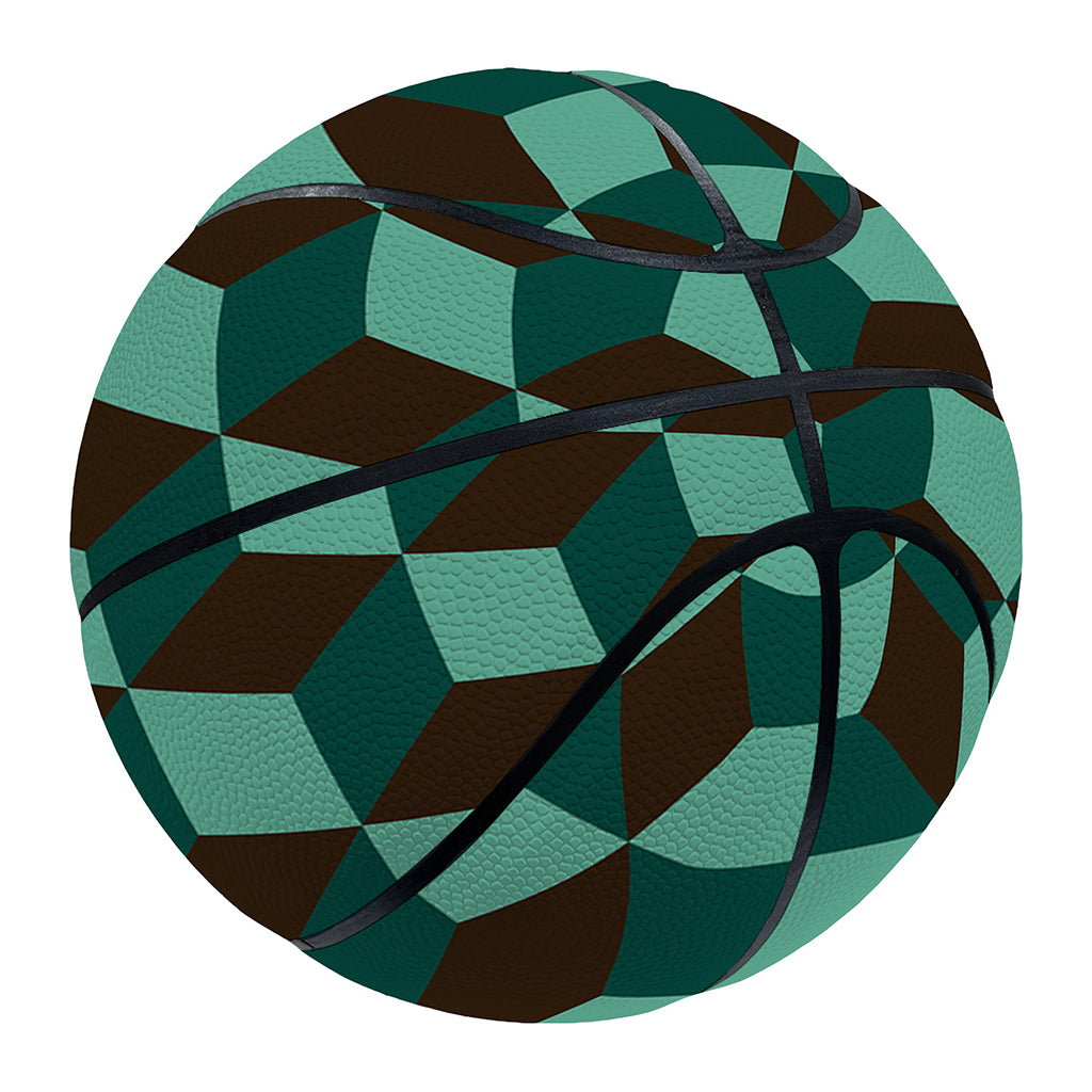 Dark Green Geometric Cube Pattern Print Basketball