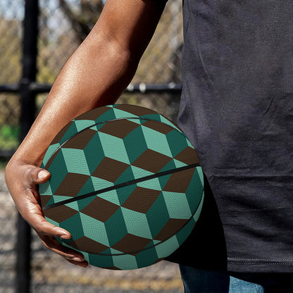 Dark Green Geometric Cube Pattern Print Basketball