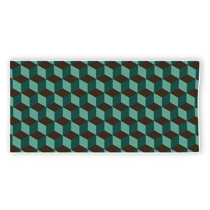 Dark Green Geometric Cube Pattern Print Beach Towel