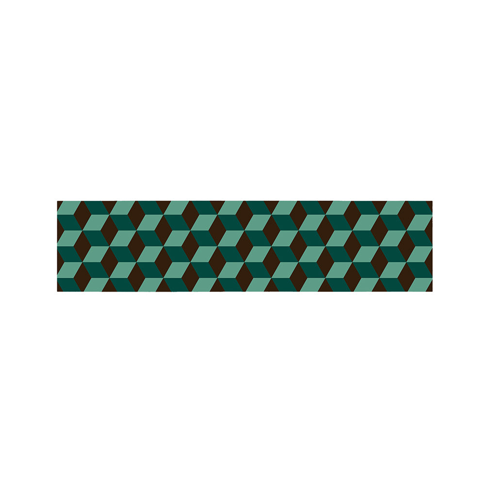Dark Green Geometric Cube Pattern Print Bed Runner