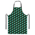 Dark Green Geometric Cube Pattern Print Bib Apron With Pocket