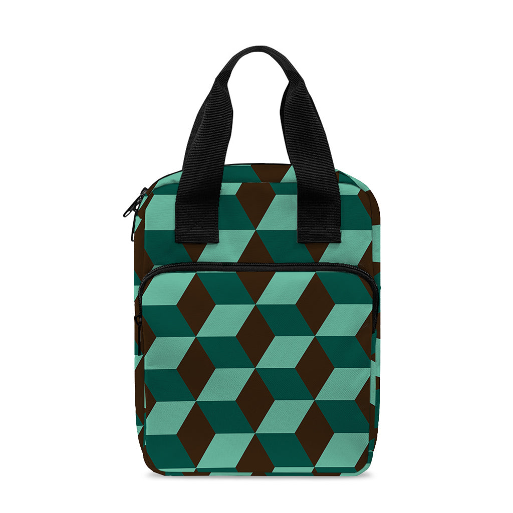 Dark Green Geometric Cube Pattern Print Bible Tote Bag