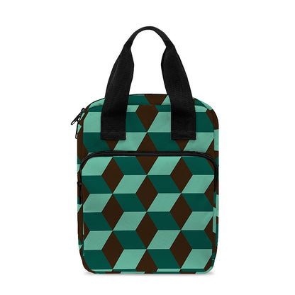 Dark Green Geometric Cube Pattern Print Bible Tote Bag