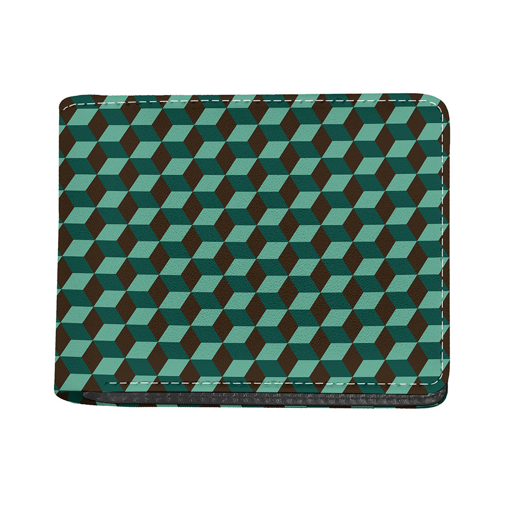 Dark Green Geometric Cube Pattern Print Bifold Wallet