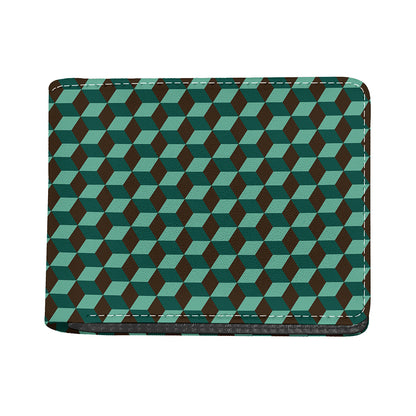 Dark Green Geometric Cube Pattern Print Bifold Wallet