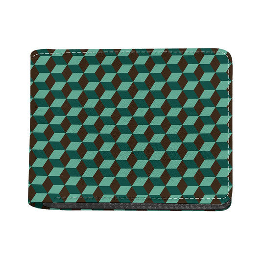 Dark Green Geometric Cube Pattern Print Bifold Wallet