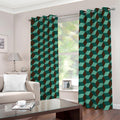 Dark Green Geometric Cube Pattern Print Dimout Grommet Curtains
