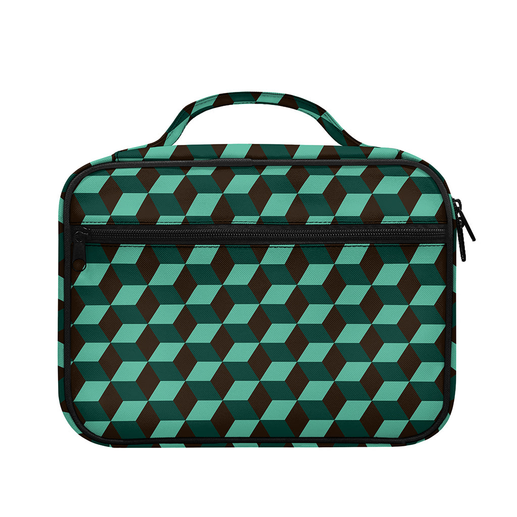 Dark Green Geometric Cube Pattern Print Briefcase Bible Bag