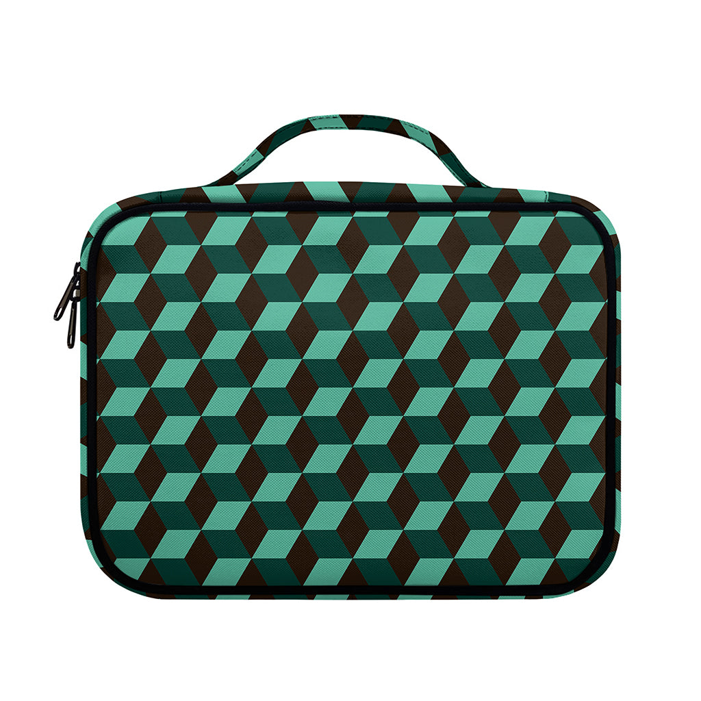 Dark Green Geometric Cube Pattern Print Briefcase Bible Bag
