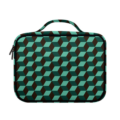 Dark Green Geometric Cube Pattern Print Briefcase Bible Bag