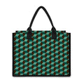 Dark Green Geometric Cube Pattern Print Canvas Tote Bag