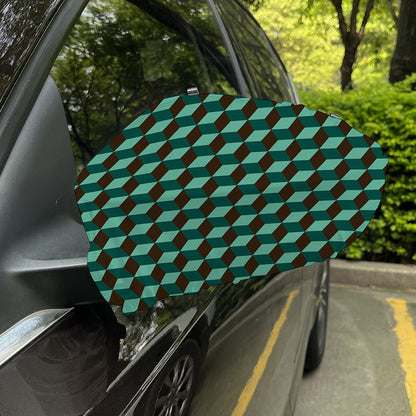Dark Green Geometric Cube Pattern Print Car Side Mirror Covers