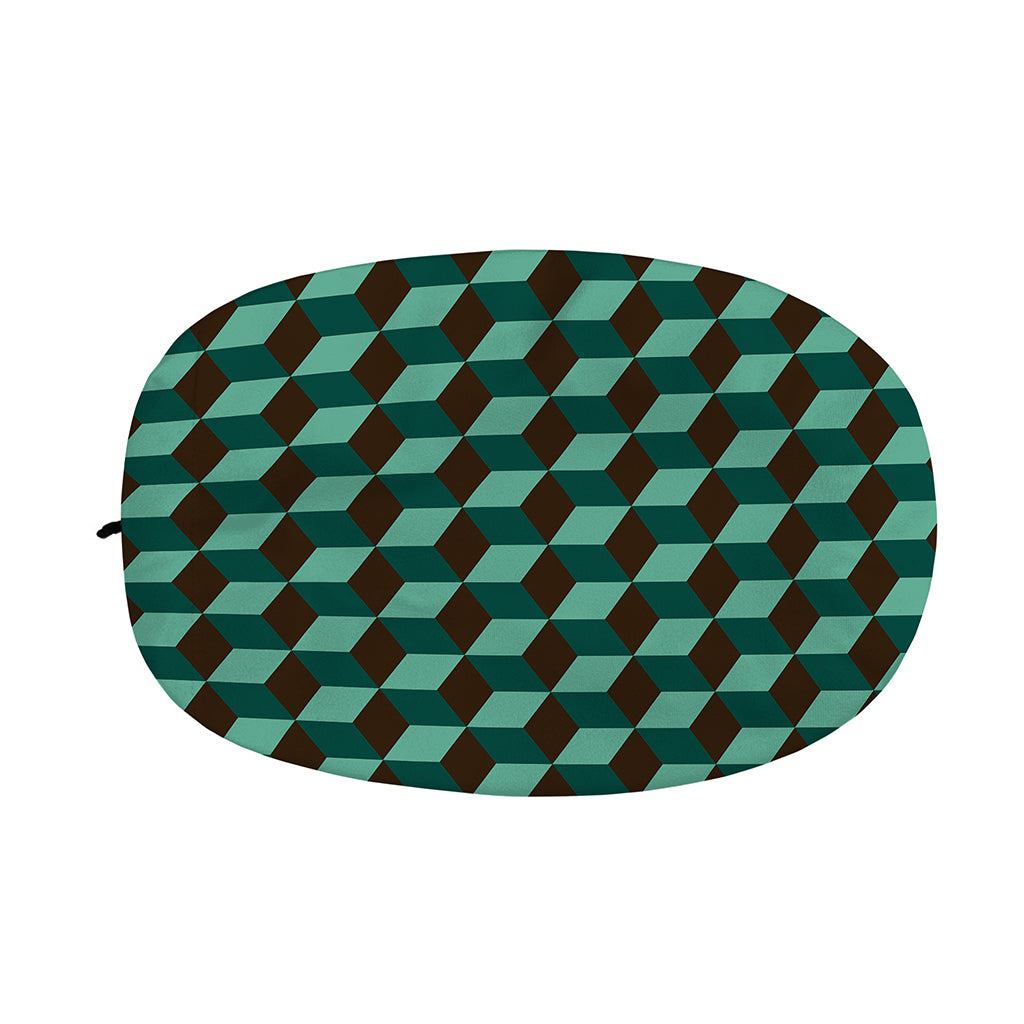 Dark Green Geometric Cube Pattern Print Car Side Mirror Covers