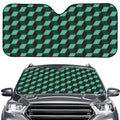 Dark Green Geometric Cube Pattern Print Car Windshield Sun Shade