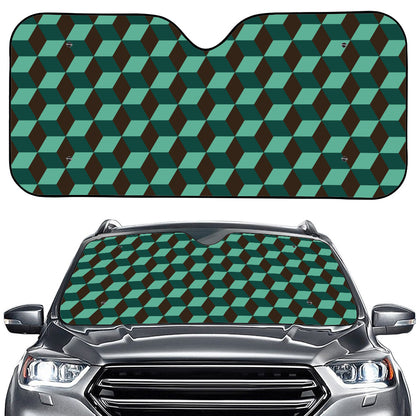 Dark Green Geometric Cube Pattern Print Car Windshield Sun Shade