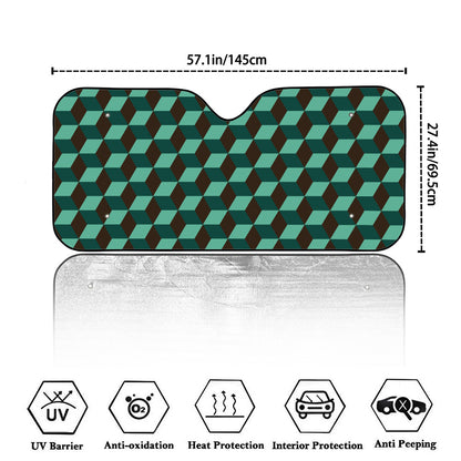 Dark Green Geometric Cube Pattern Print Car Windshield Sun Shade