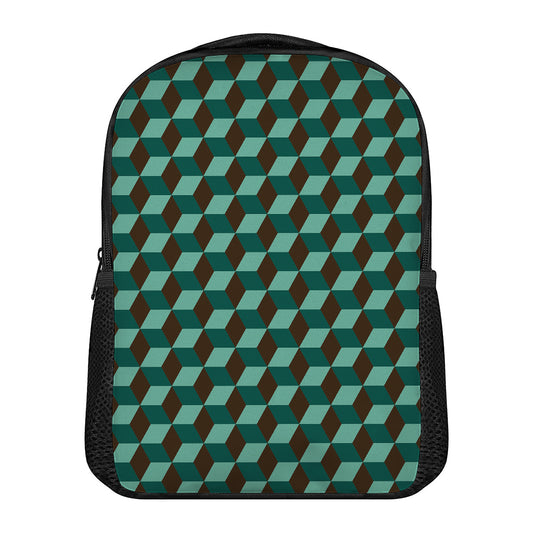 Dark Green Geometric Cube Pattern Print Casual Backpack